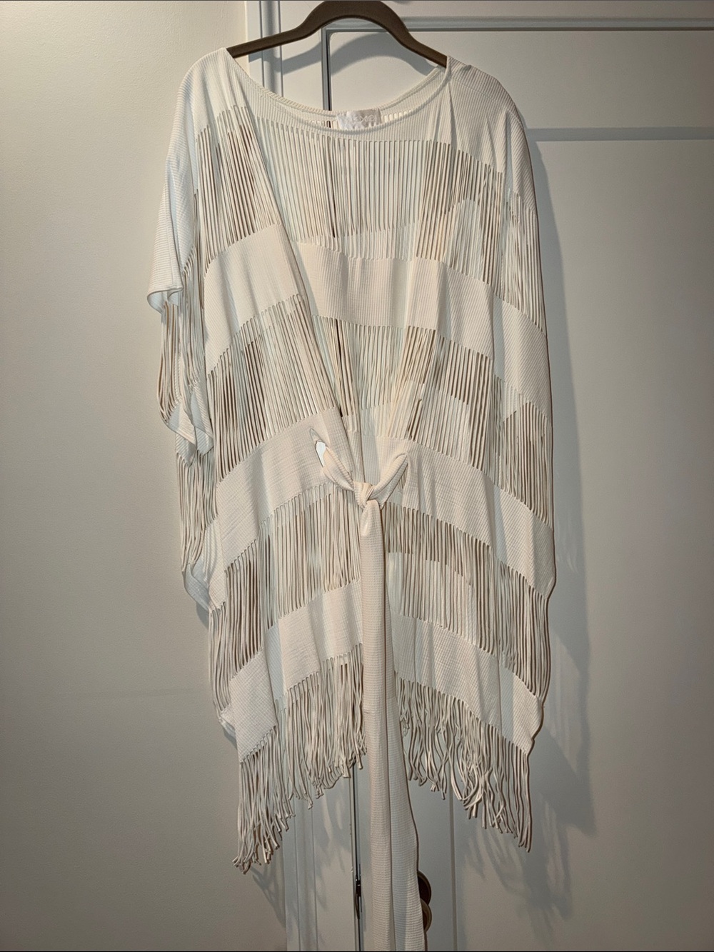Fringe Detail Open-Weave Women’s Top - Cream ONE SIZE